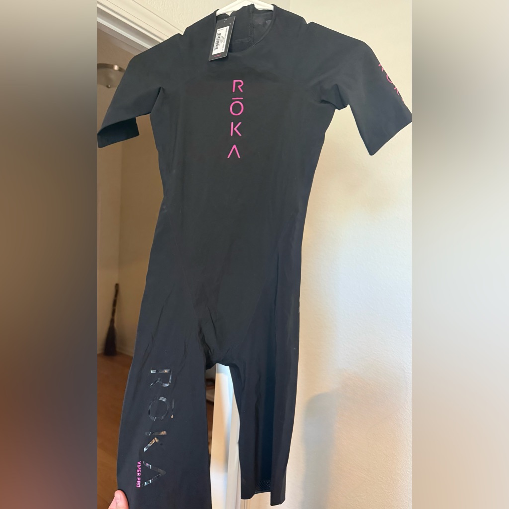 Roka Women's Black Short-Sleeve Swim Suit With Pink Logo